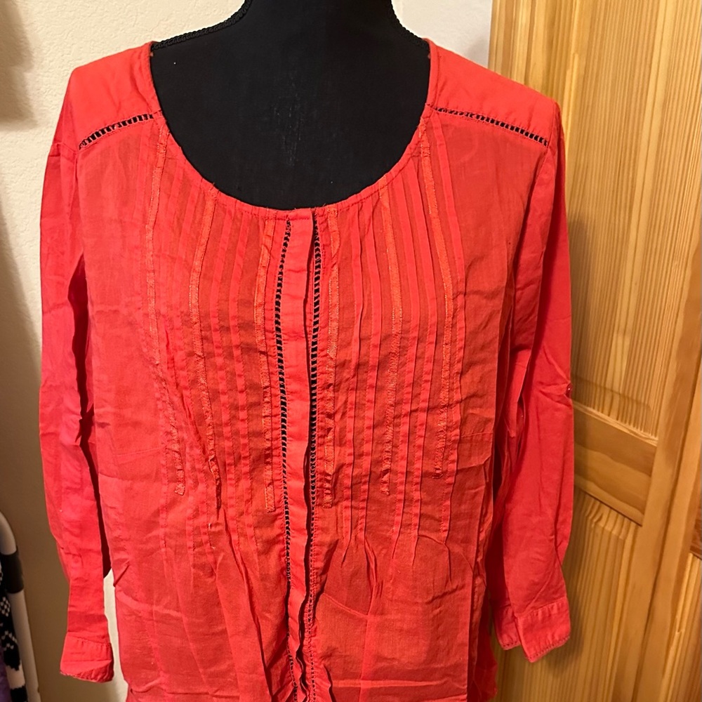 “Intro Casual Elegance” Burnt Orange Color button down Woman’s Blouse